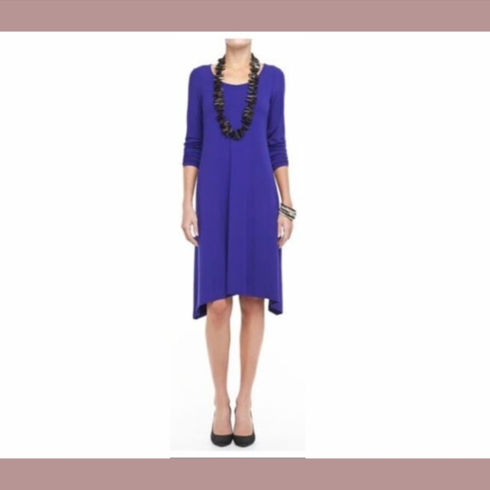 NEW‎ $178 Eileen Fisher [ Small ] Scoop Neck Knee Length Dress Blue Violet